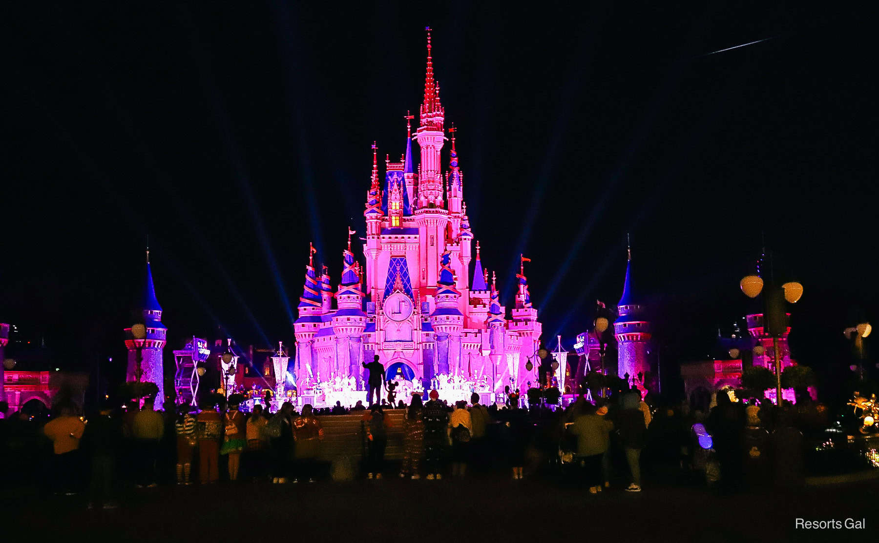 the Cinderella Castle stage during a performance at Disney World 