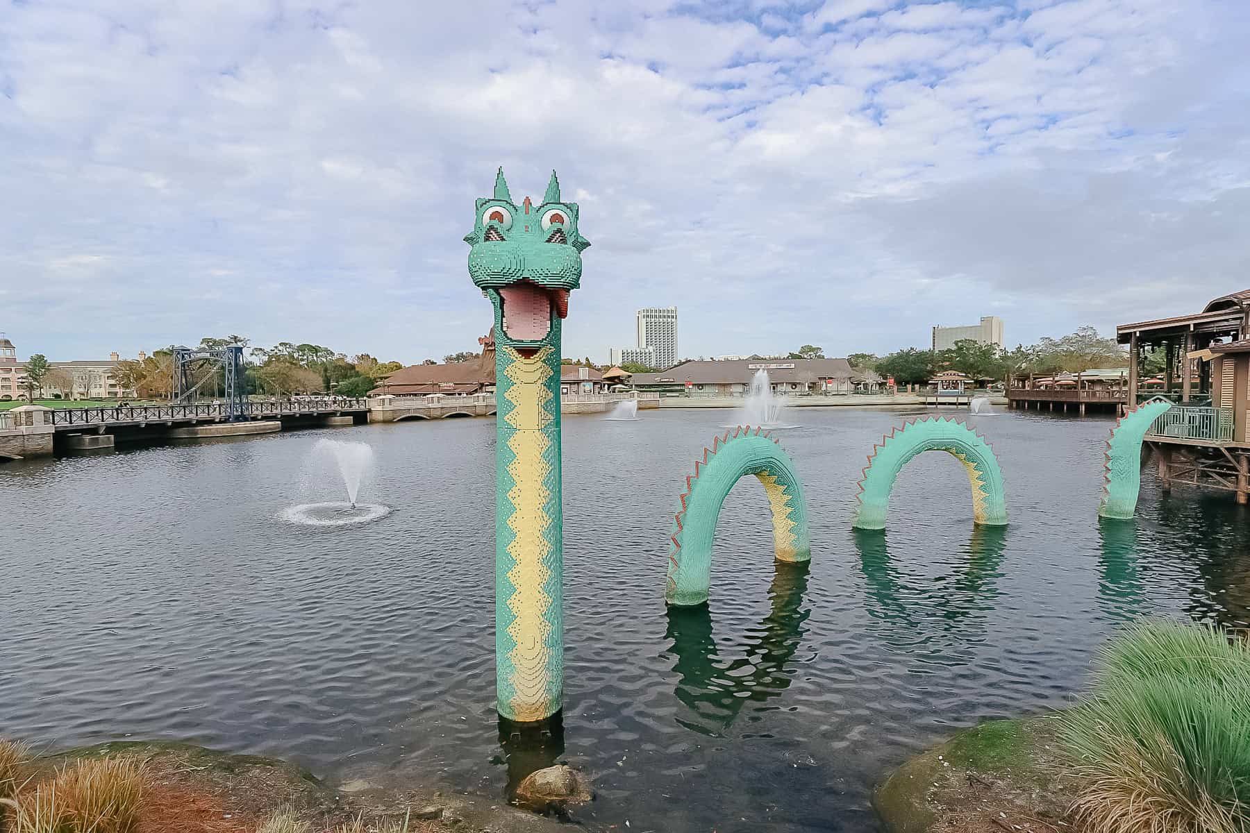 a lego sea serpent at Disney Springs 