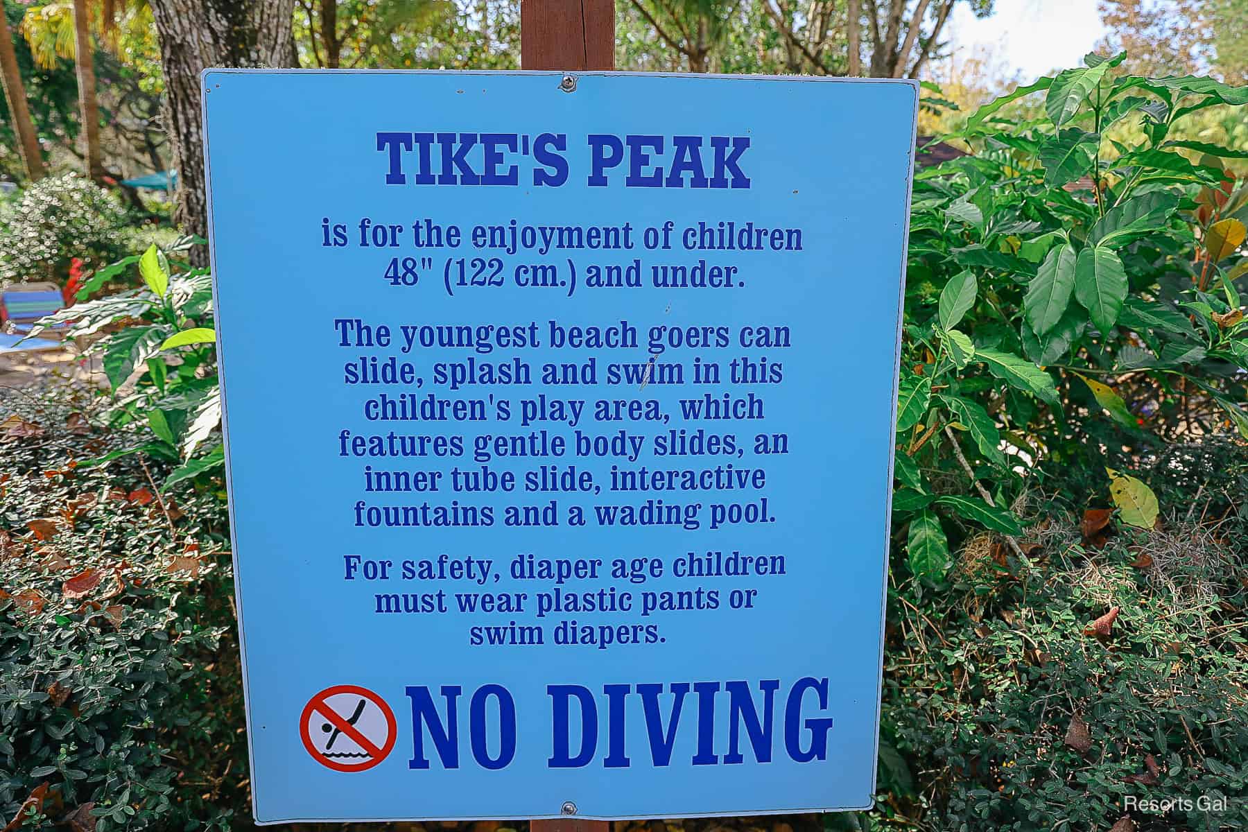 a sign with reminders for Tike's Peak at Blizzard Beach 