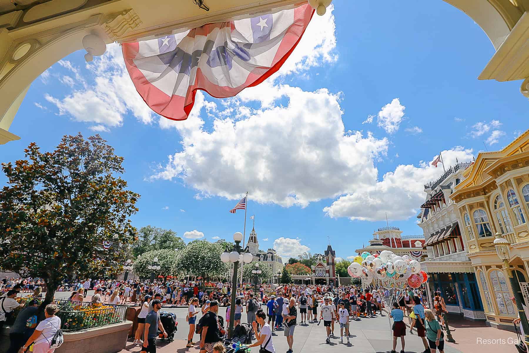 the view of Magic Kingdom from a patio table at Tony's Town Square 