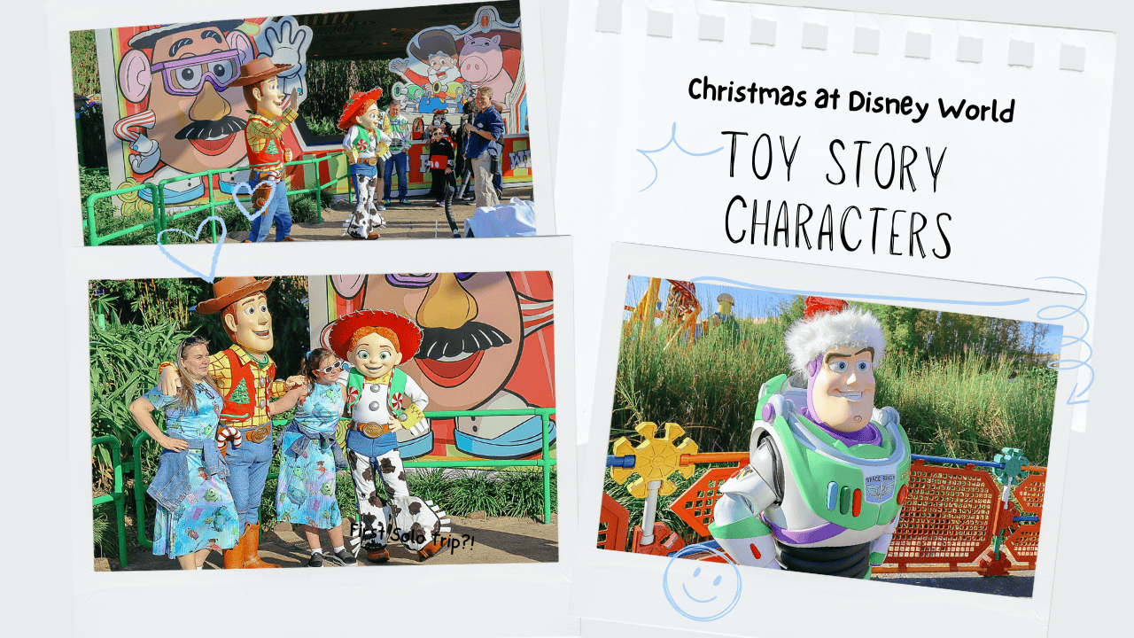 Toy Story Characters dressed in festive apparel for Christmas