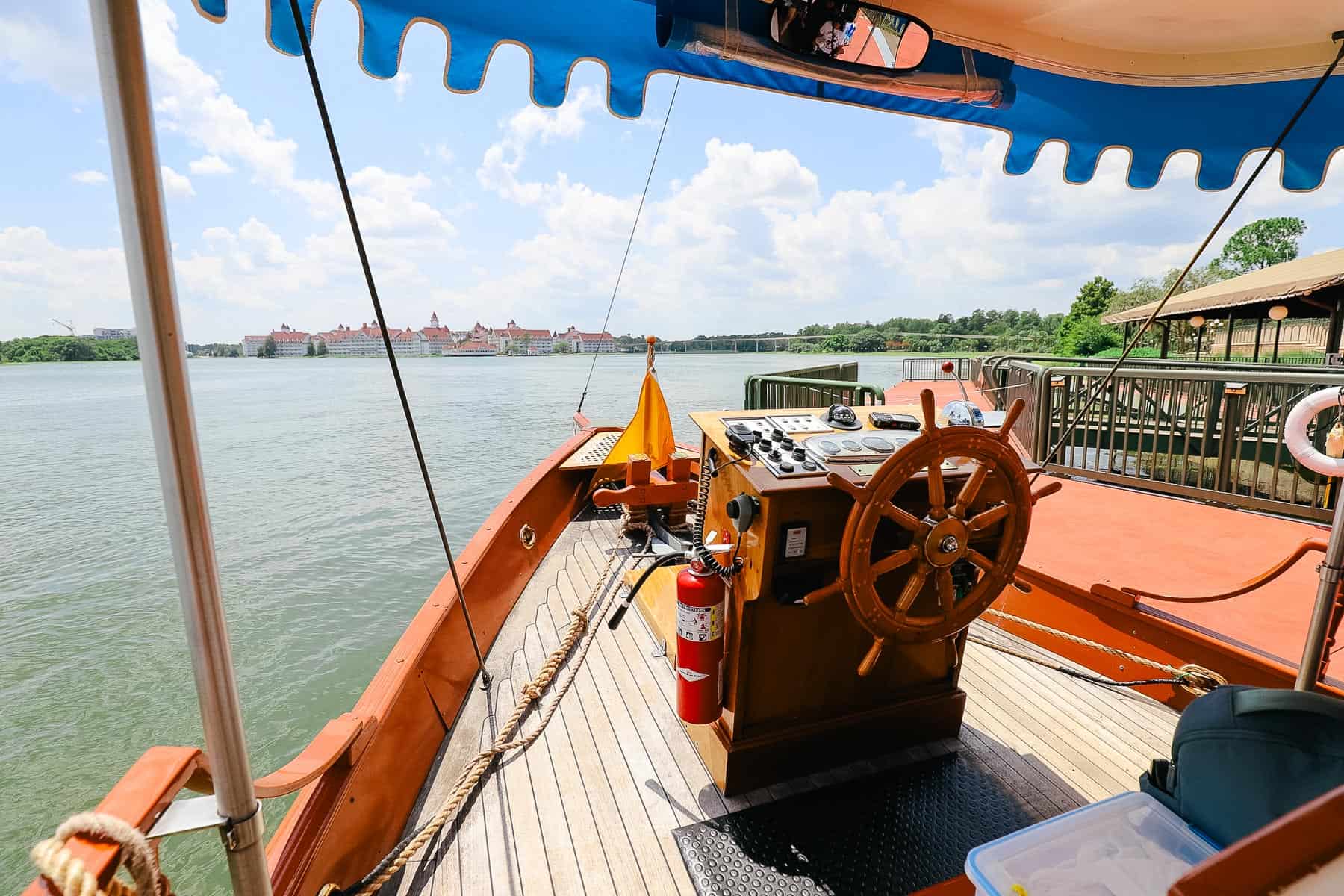 a resort boat traveling from Magic Kingdom to Grand Floridian 