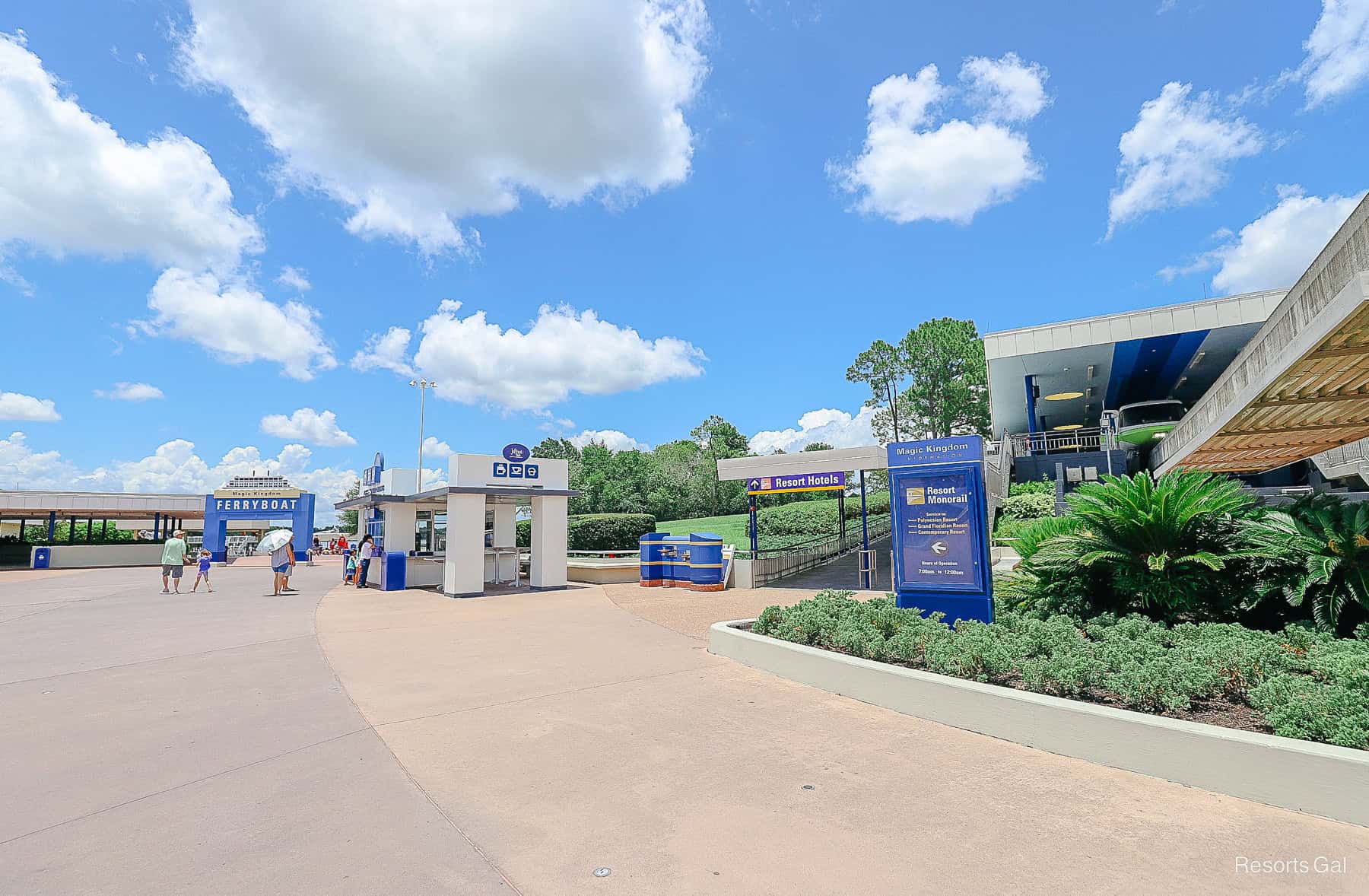 the resort monorail line with the ferryboat entrance to the far left 