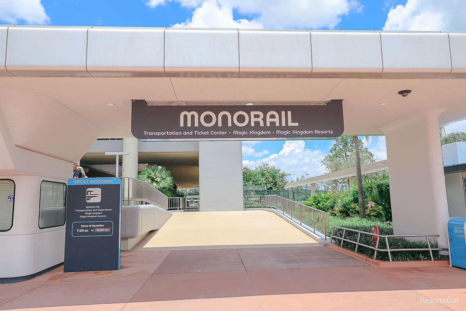 the monorail entrance at Epcot that takes guests to the Transportation and Ticket Center where they can transfer to Magic Kingdom or the Magic Kingdom Resorts 