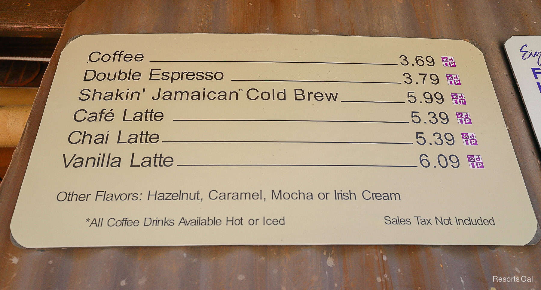 specialty coffee drinks available at Typhoon Lagoon 