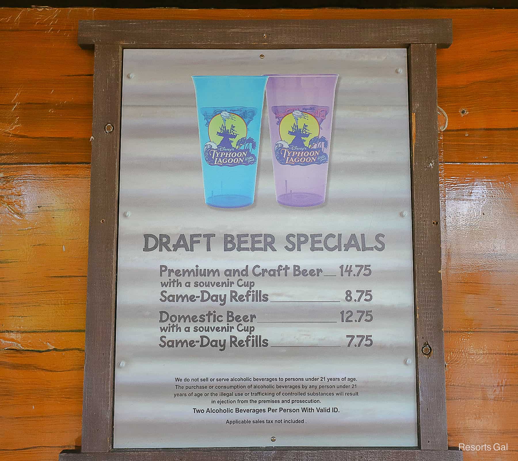 Draft Beer Specials and souvenir cups at Disney's Typhoon Lagoon