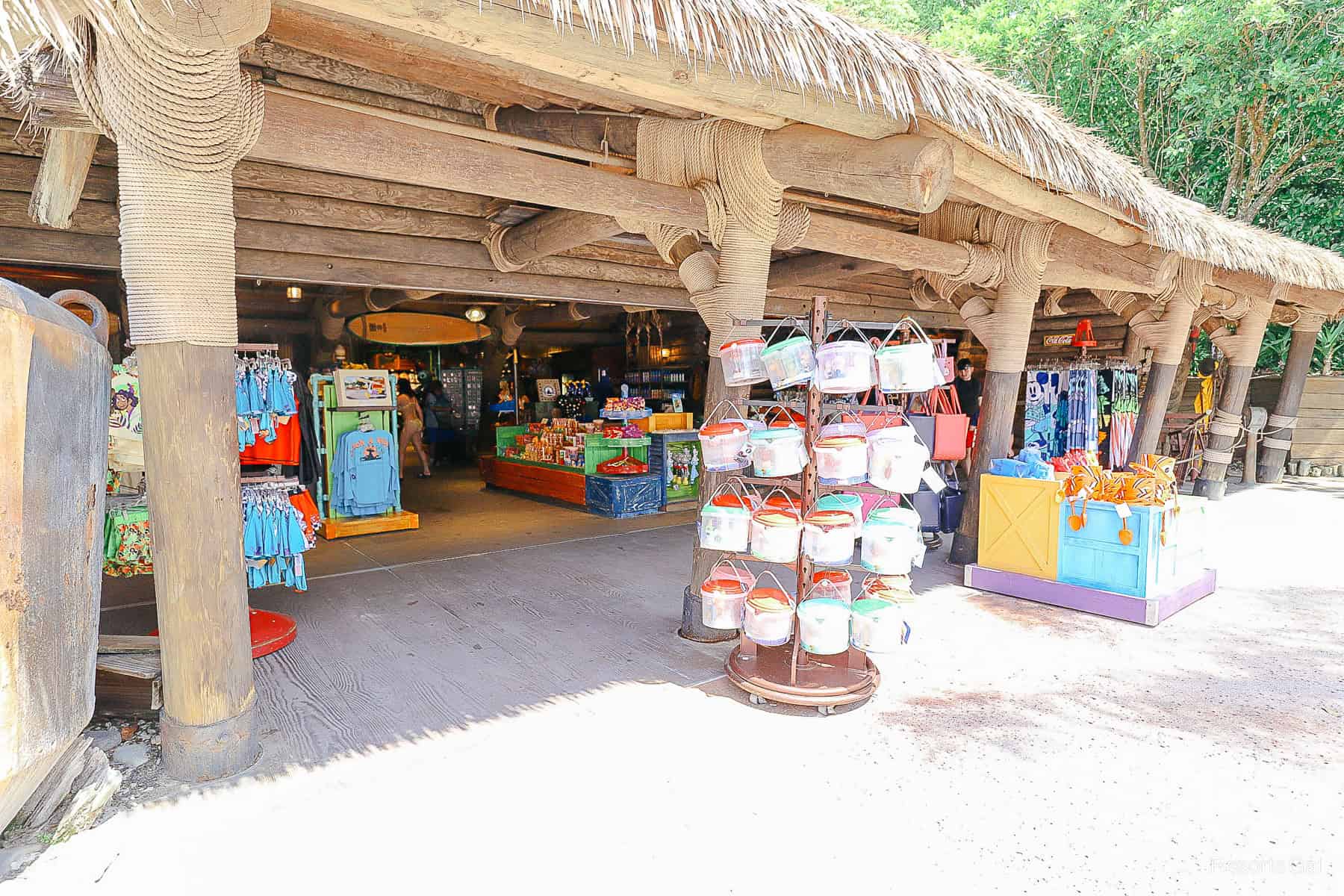 sand pails and other items displayed at the front of the store 