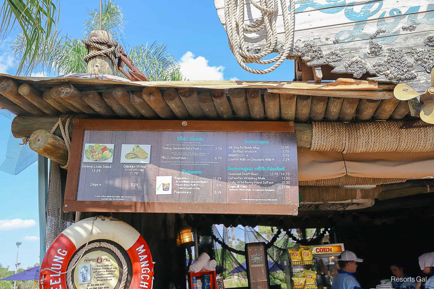 the menu board 2024 Lowtide Lou's at Typhoon Lagoon 