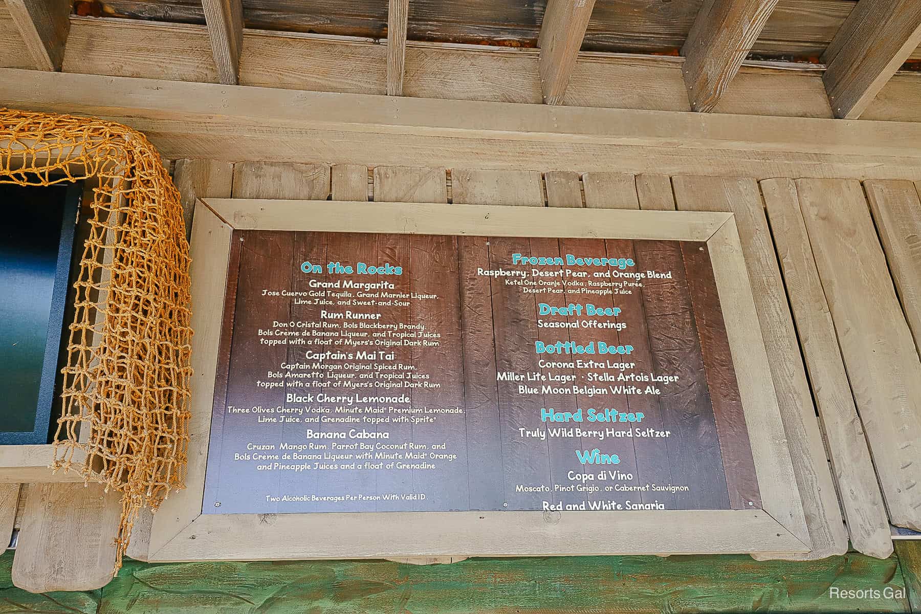 the menu board for Hammerhead Freds