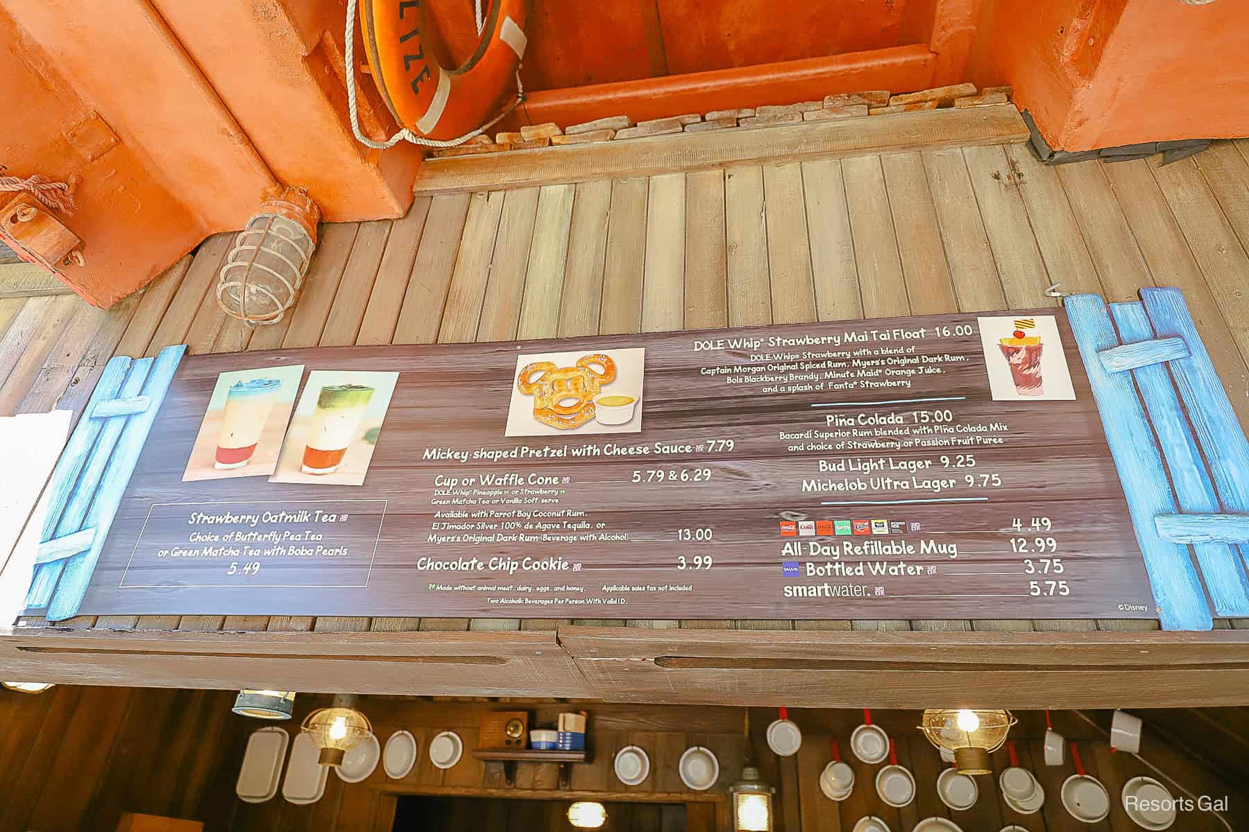 The menu board at the Snack Shack at Typhoon Lagoon 2024 