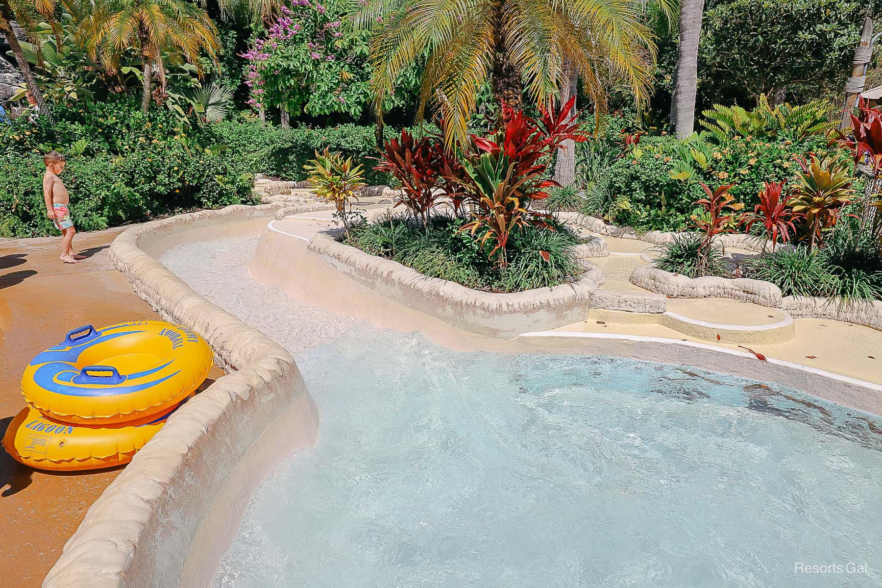 the small pool where the raft ride exits at Typhoon Lagoon's Ketchakiddee Creek 