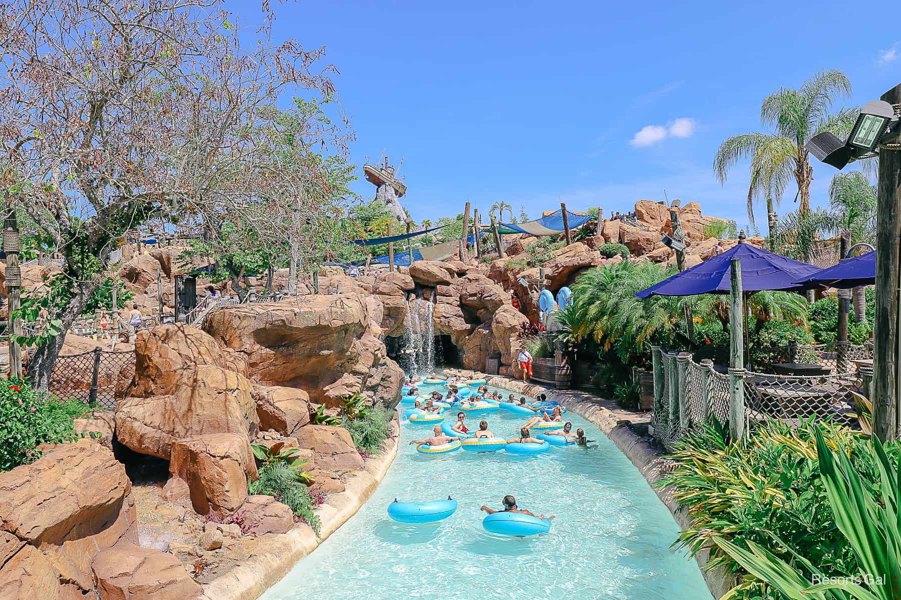 guests floating on inner tubes in Castaway Creek at Disney's Typhoon Lagoon 