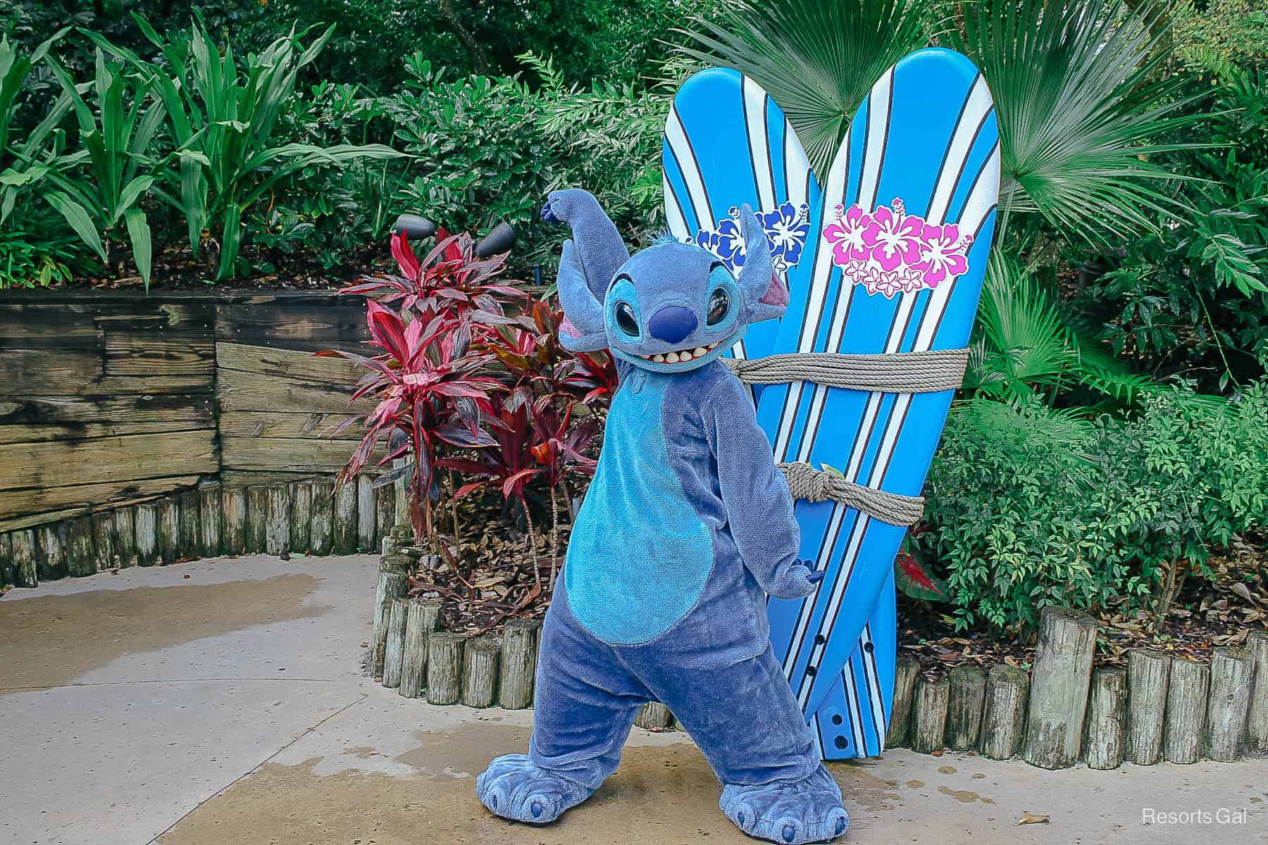 Stitch poses at Disney's Typhoon Lagoon. 