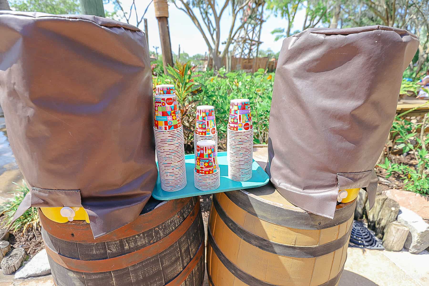 complimentary water with cups for guests of Typhoon Lagoon 