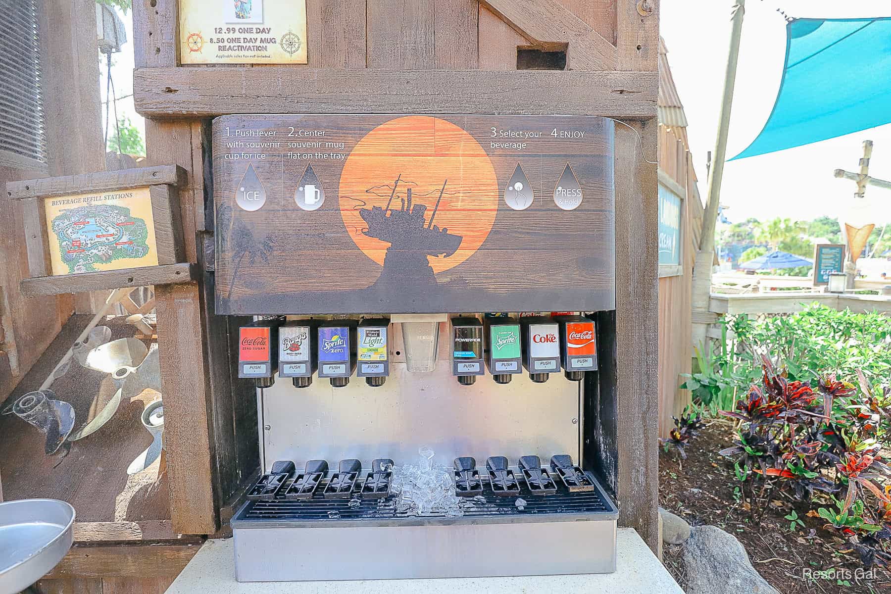 the beverage refill station at Lowtide Lou's 