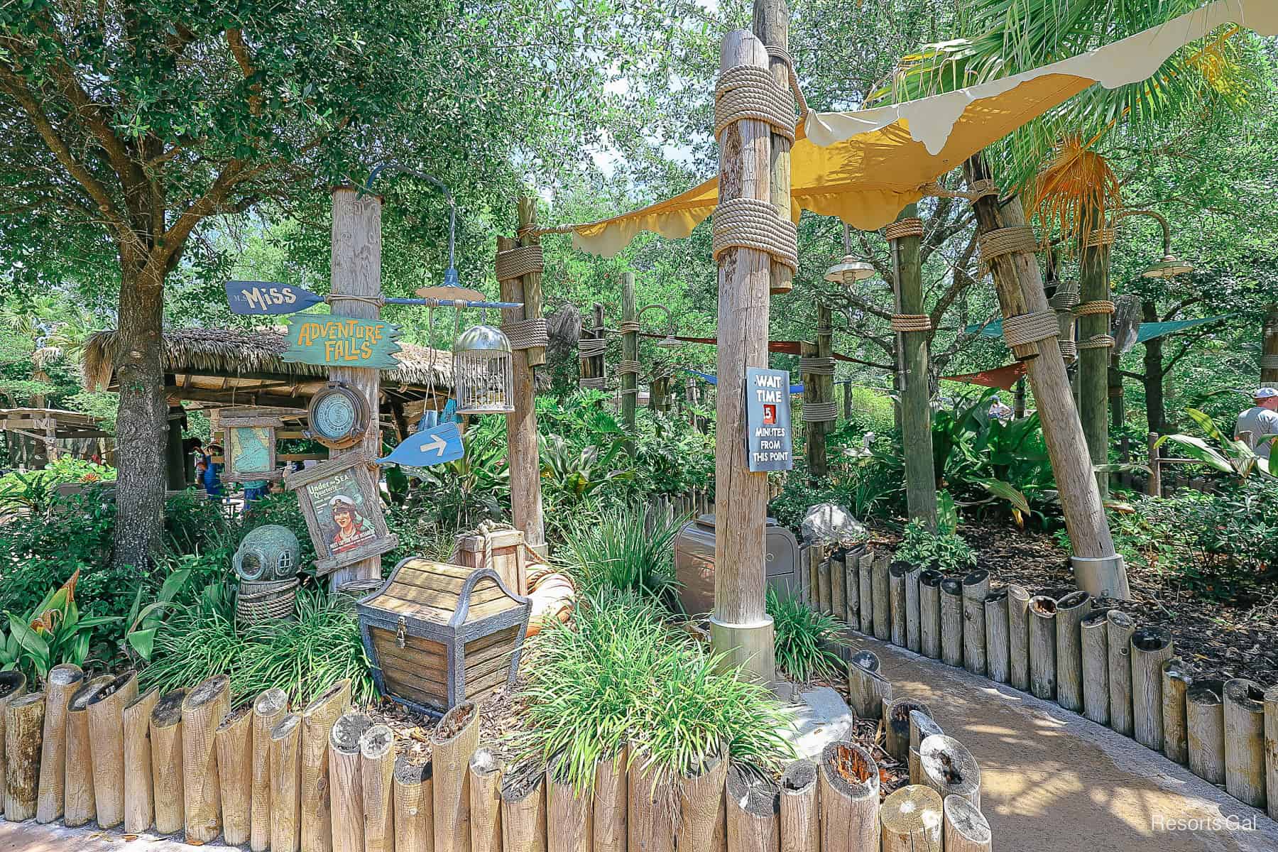 the entrance to the Miss Adventure Falls attraction queue 