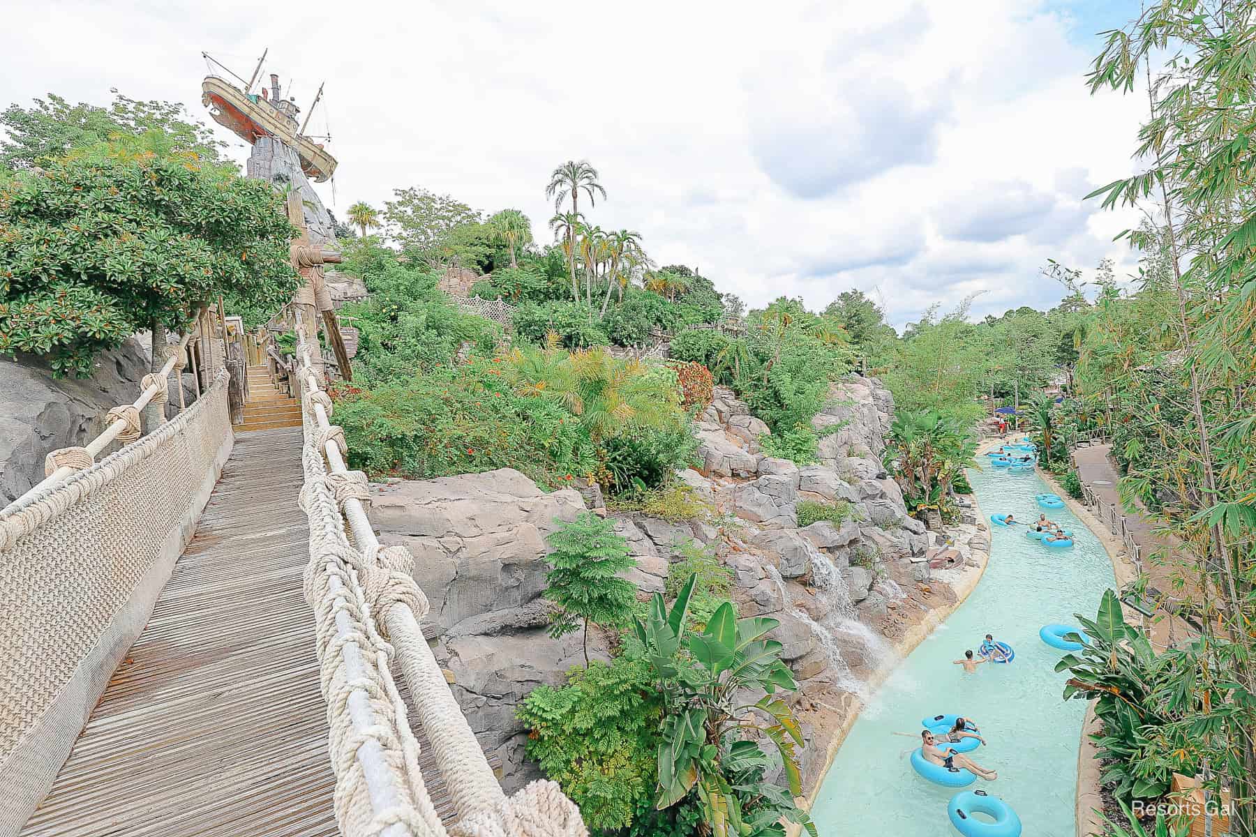 a rope bridge over the lazy river at Disney's Typhoon Lagoon 