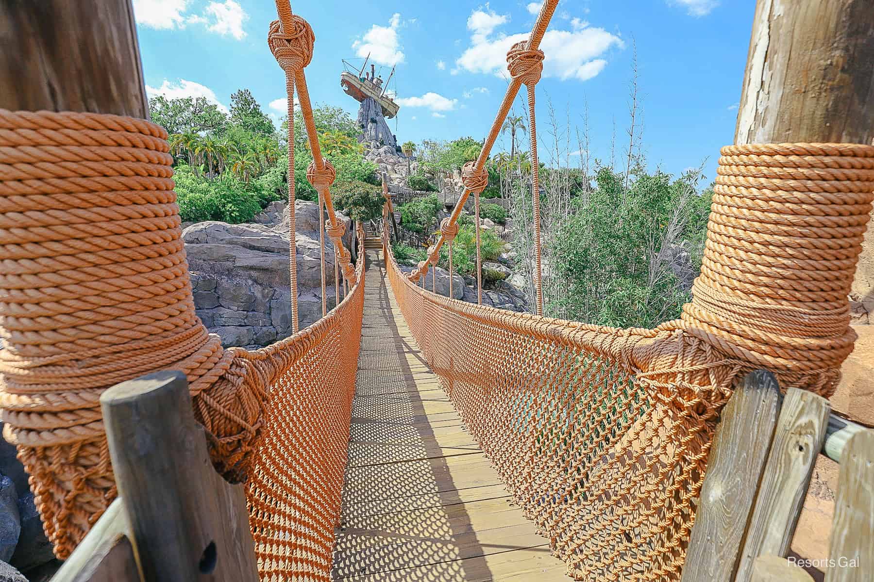 the rope bridge over the Mountain Trail at Typhoon Lagoon 