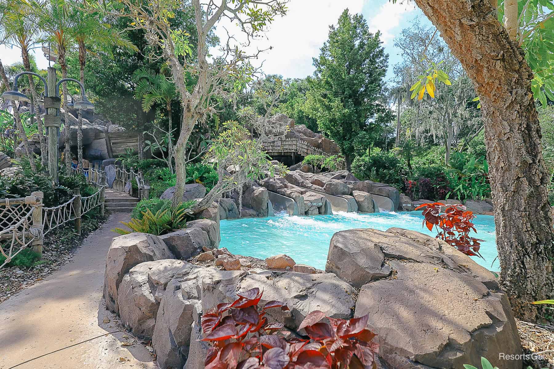 the pathway up the mountain to the Storm Slides water slide 