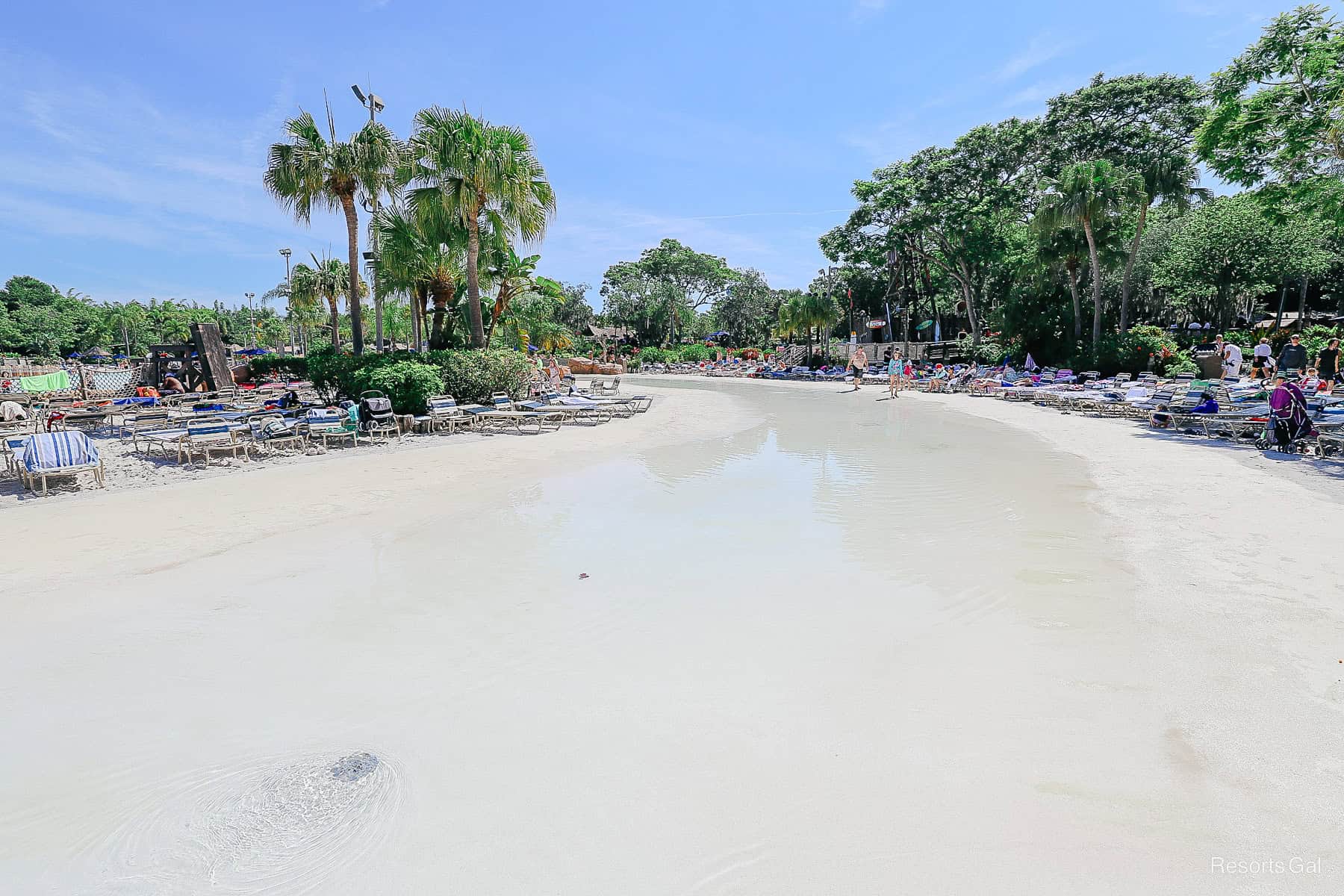 puddles and areas where the wave pool has left water 