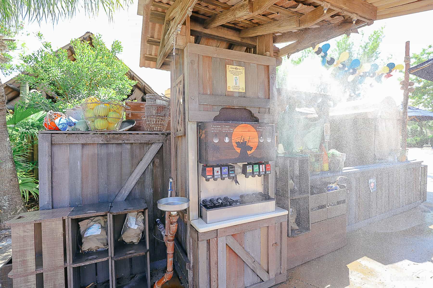 the beverage refill station at Tropical Amity Outpost at Typhoon Lagoon 