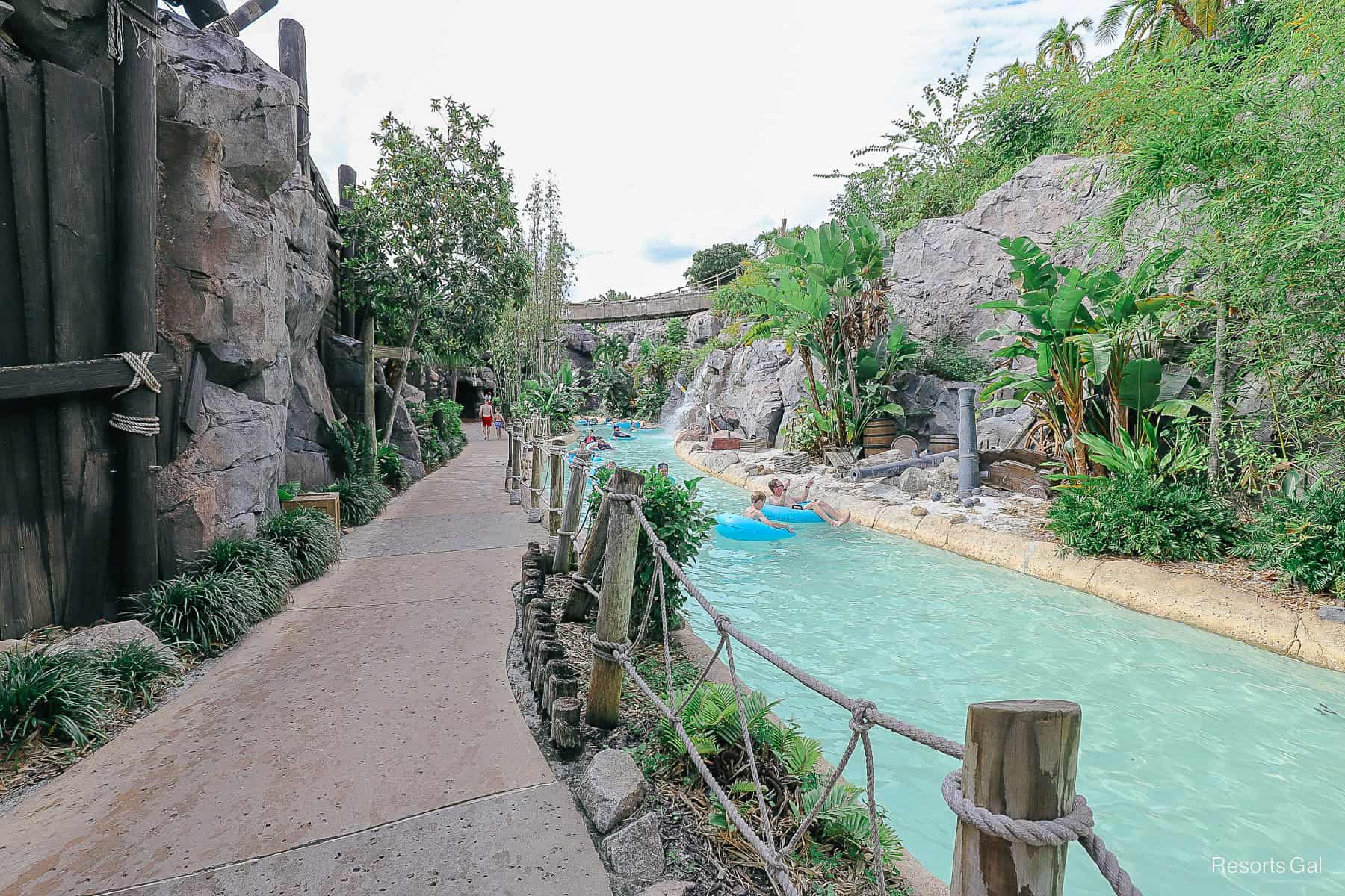 the walkway that leads behind the Surf Pool and into the Forgotten Grotto at Typhoon Lagoon 