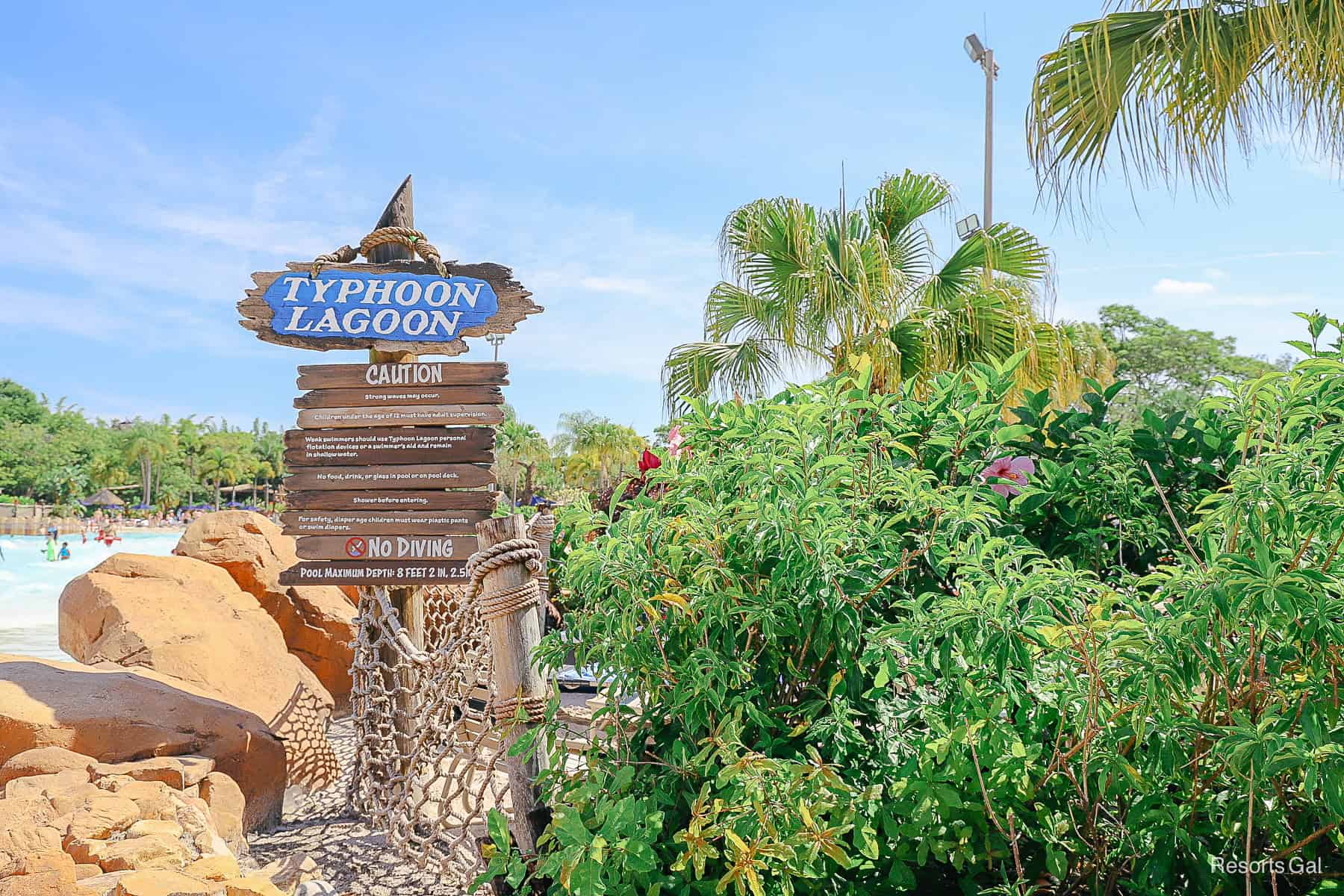 signage for the wave pool at Typhoon Lagoon. 