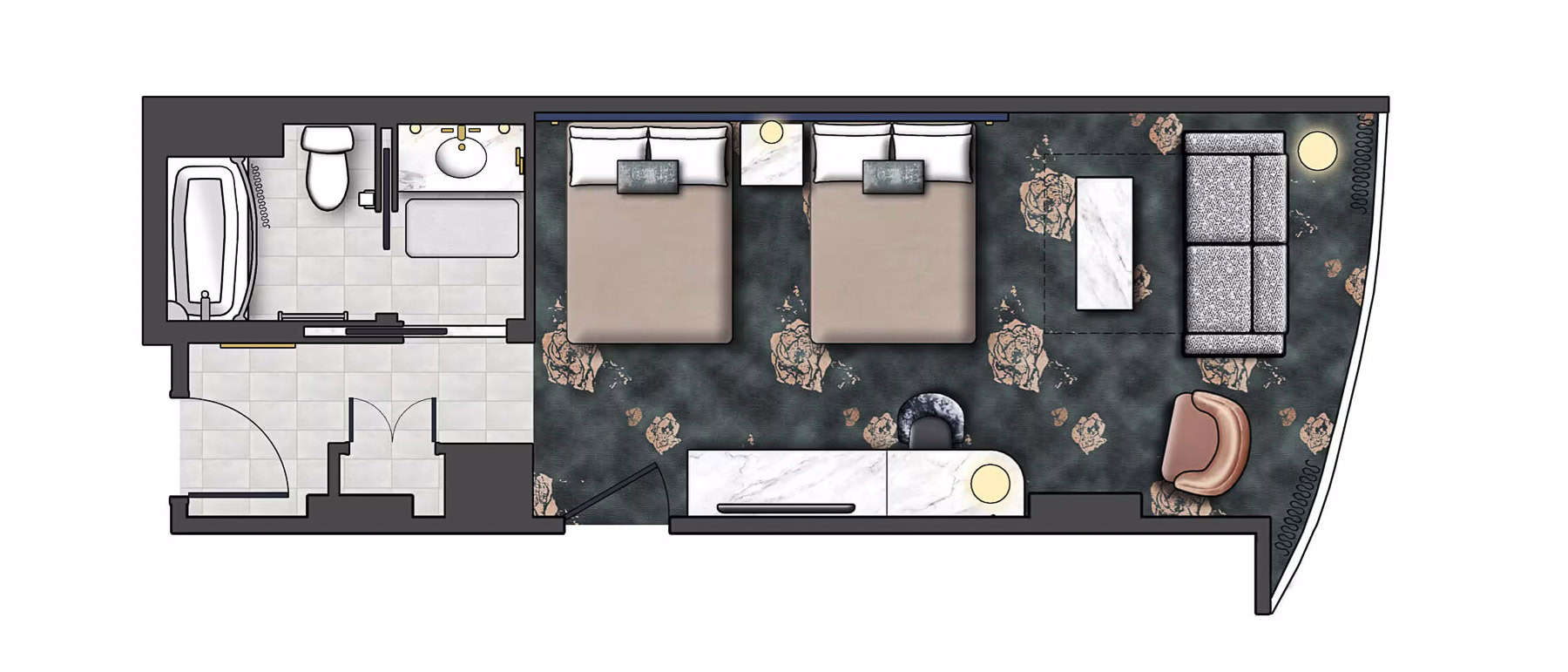 Two Queen Bed Club Level Room at Loews Helios Hotel Floor Plan 