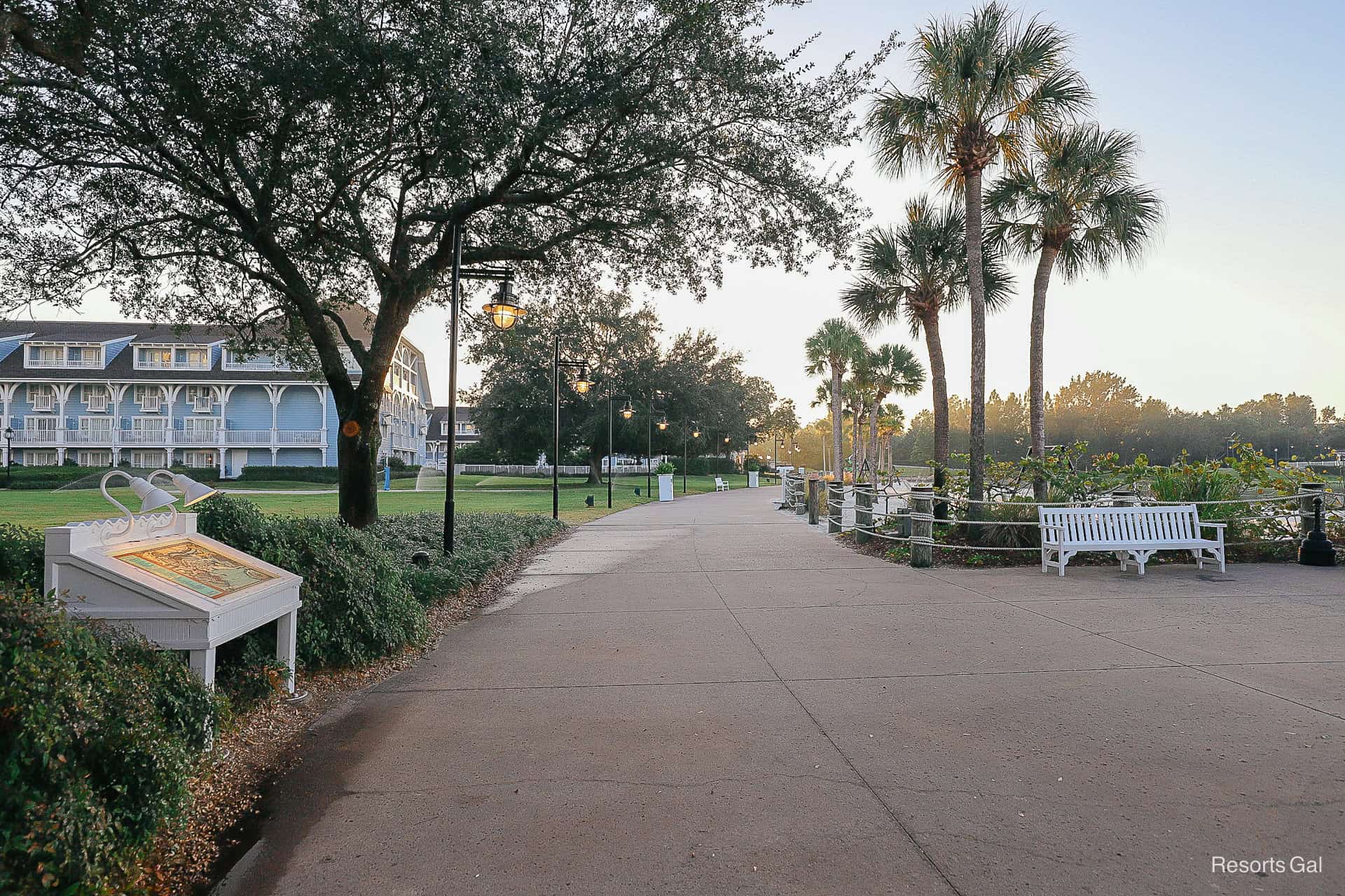 the sidewalk that wraps around the lake and through the Epcot Resorts Area 