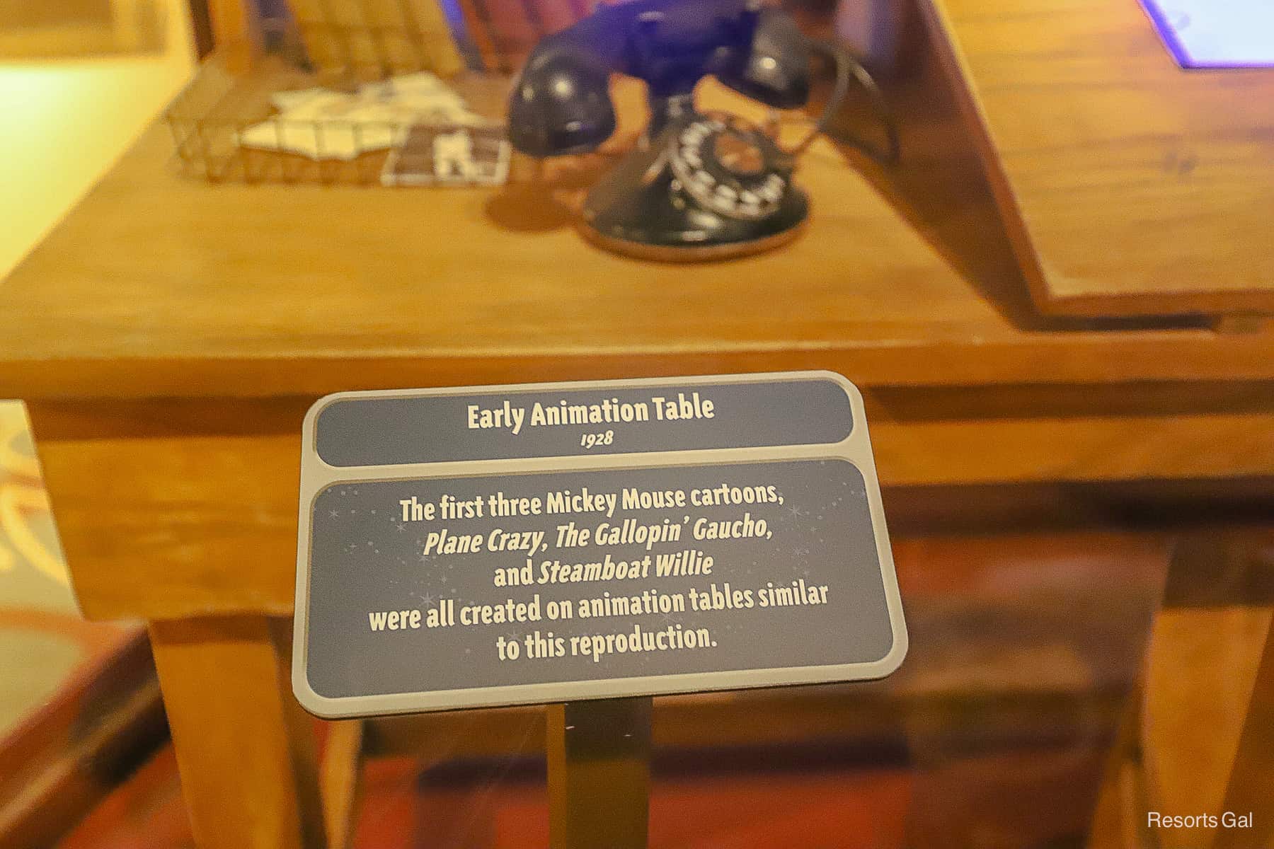 a sign that reads "Early Animation Table" 1928 
