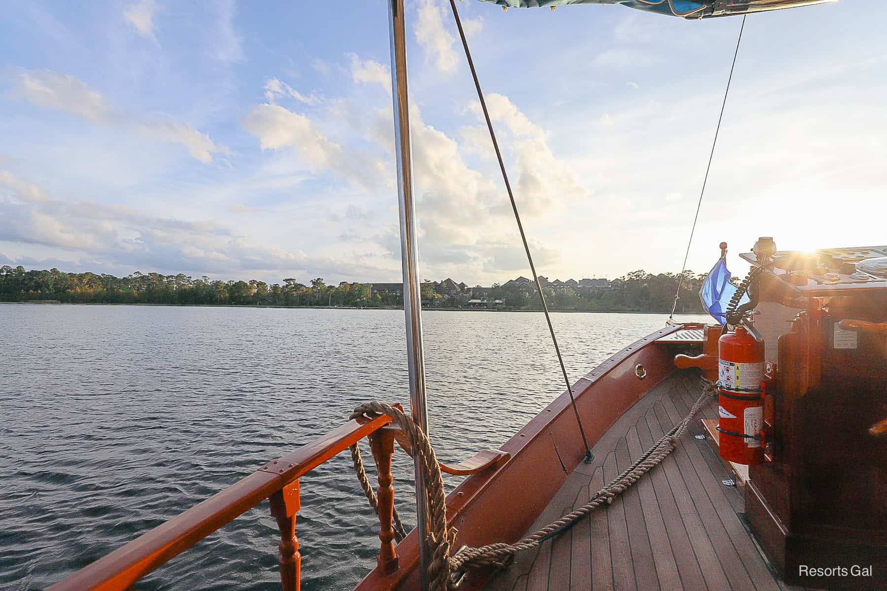 a view of the water from a blue flag boat at Walt Disney World