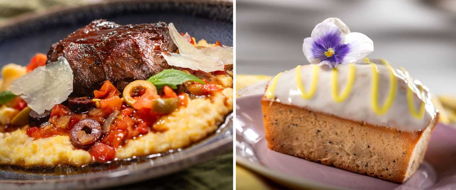 Collage of Braised Short Rib and Lemon Poppy Seed Cake Epcot Food and Wine Menu items 