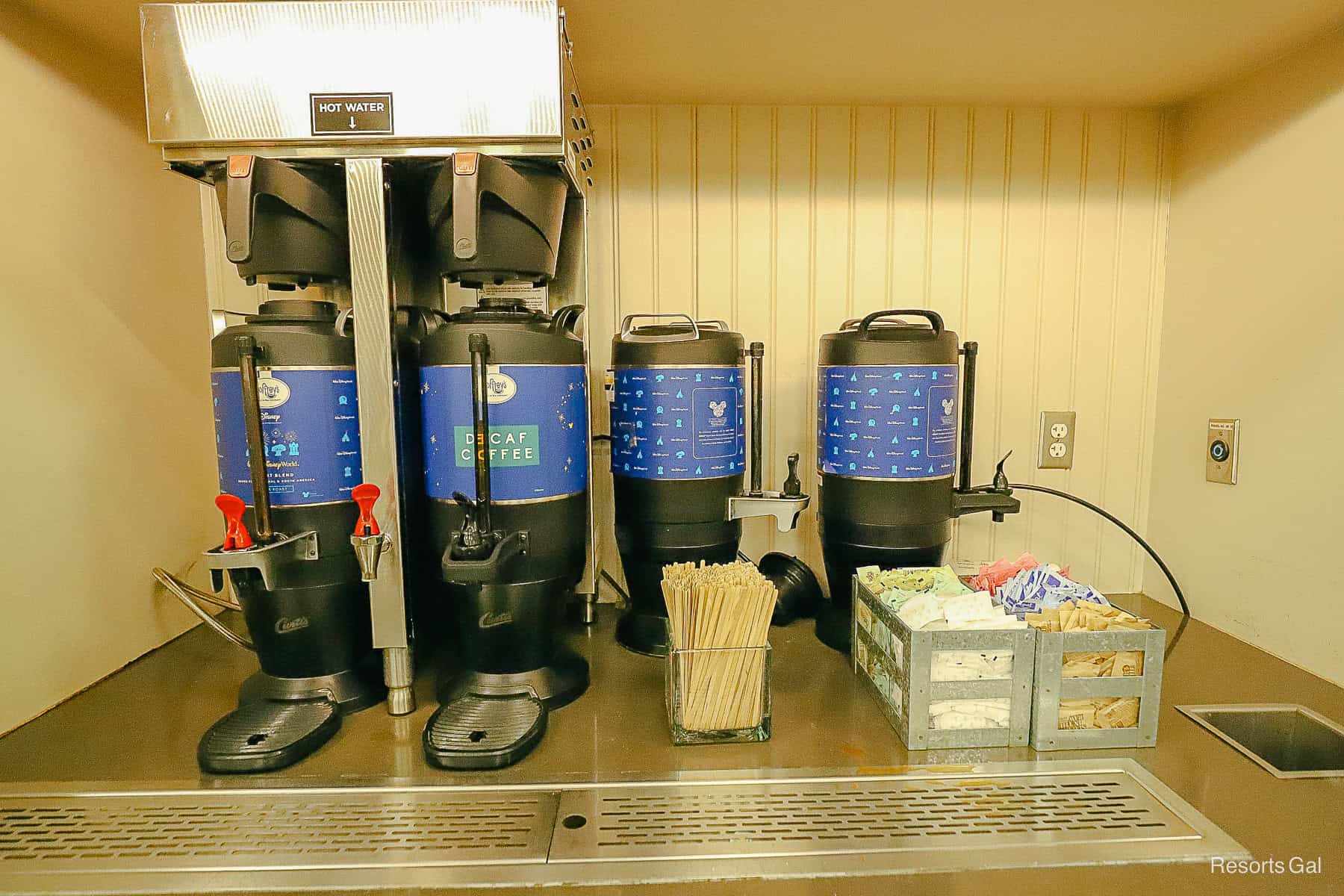 the coffee refill station at the Market at Ale and Compass at Disney's Yacht Club 