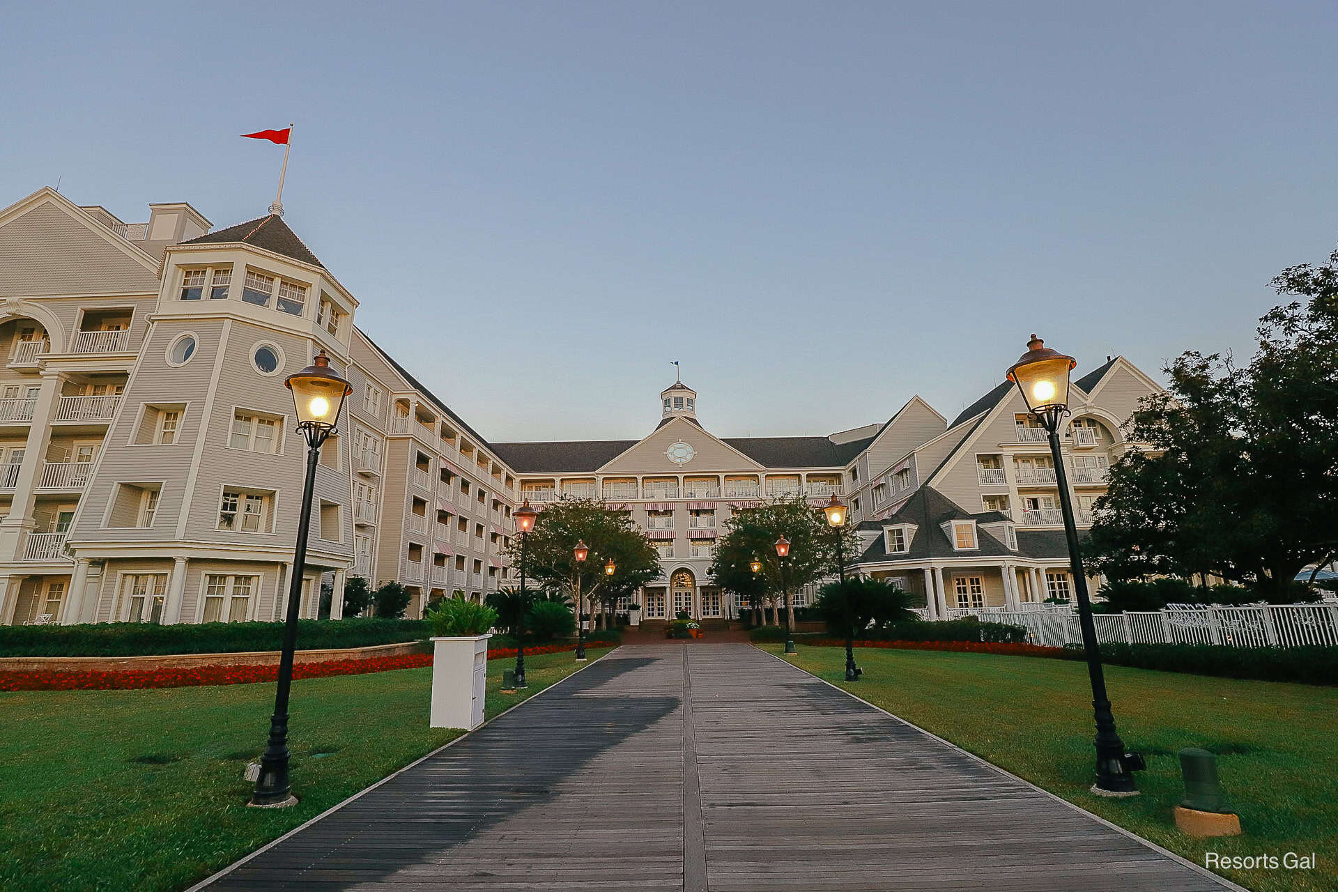 the Yacht Club early in the morning with the sun's first light 