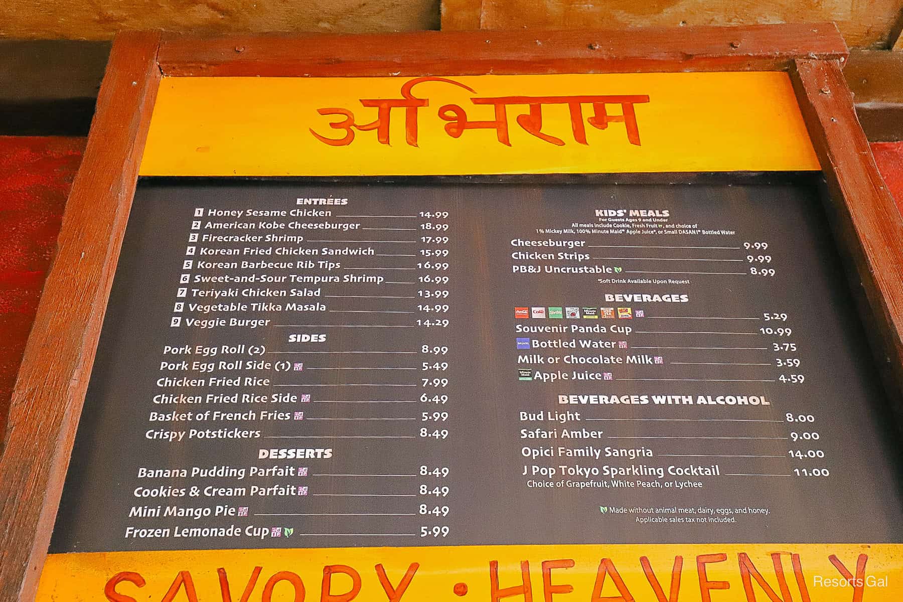 the menu board for Yak and Yeti Local Foods Cafe